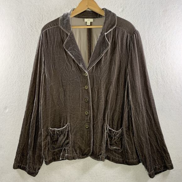 Womens Crushed Velvet Blazer Sz L Taupe Boho Romantic Whimsigoth Holiday Grunge - Picture 1 of 12